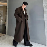 Men's Premium Dark Brown Wool-Blend Coat – Longline Style for Business Wear HEYFANCYSTYLE